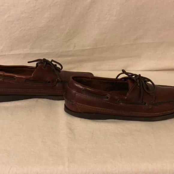 Size 8 Men's Minnetonka Moccasin Double Essential Hard Sole Brown Leather Shoes - Picture 4 of 10